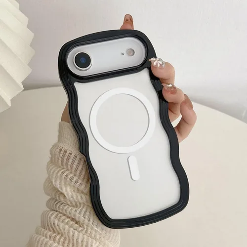 Vista 38 de QLTYPRI Funda magnética para iPhone 11 compatible con Magsafe, bonita funda transparente con marco de onda rizada para niñas y mujeres, parachoques