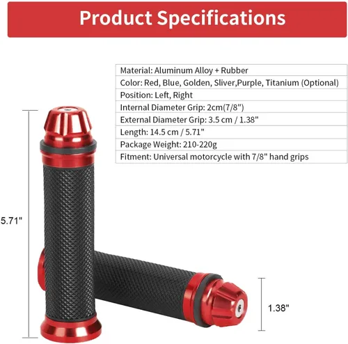 Vista 7 de Agarraderas universales para manillar de motocicleta CNC de goma de aluminio para mango de bicicleta de 7/8 pulgadas (rojo)