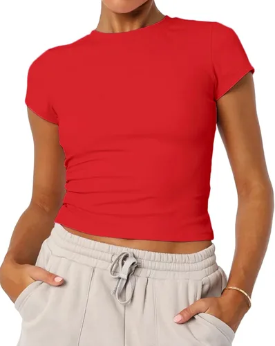 Vista 8 de Camisetas básicas de manga corta con cuello redondo para mujer de verano Y2K, lindas para salir, camisetas estilo bebé