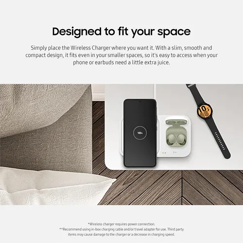 Vista 5 de SAMSUNG Cargador inalámbrico Duo de 15 W con cable USB C, carga 2 dispositivos a la vez, almohadilla de carga inalámbrica súper rápida