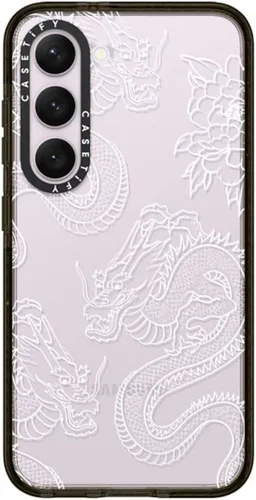Vista 106 de CASETiFY Funda de impacto para Galaxy S22+ - Adhesivo Aries Moross, color negro transparente