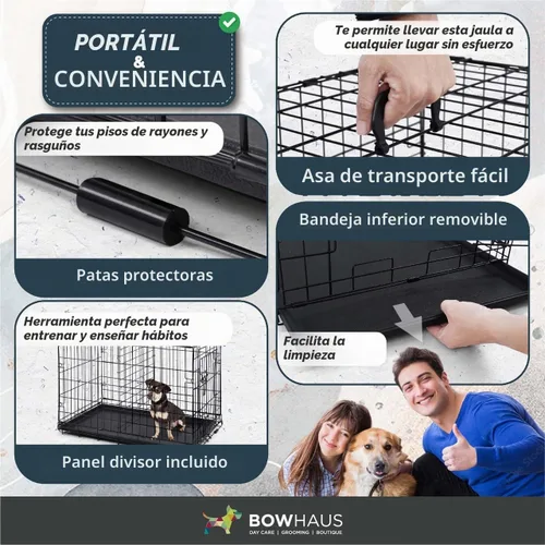 Vista 5 de BOWHAUS Jaula plegable de alambre para perros con panel divisor, bandeja a prueba de fugas y patas protectoras, puerta individual y doble, jaula