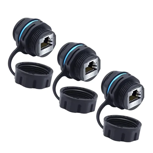 Vista 7 de RJ45 CAT6 Montaje en panel Conector impermeable blindado Cat5/5e/6 hembra a hembra 8P8C Ethernet LAN Acoplador de cable Adaptador de doble cabezal