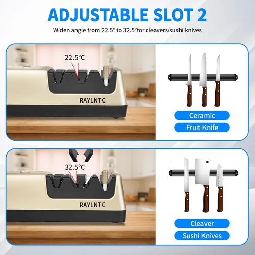Vista 5 de Afilador de cuchillos eléctrico profesional 5 en 1 con pantalla LCD, sacapuntas de tijera con abrasivos de 3 velocidades y 100% diamante, guías