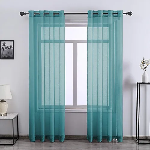 Vista 12 de DONREN 2 paneles de cortina de voile semitransparentes texturizados para ventana de cocina, pequeñas ventanas cortas, cortinas suaves de lujo