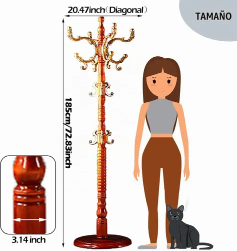 Vista 6 de Percheros independientes con 14 ganchos, soportes de madera natural para entrada, altura ajustable de 73 pulgadas, perchero de árbol para pasillo