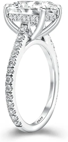 Vista 2 de Anillo de compromiso de corte cojín de 4 quilates para mujer, anillo de compromiso chapado en oro blancorosa de plata de ley 925 de 18 quilates