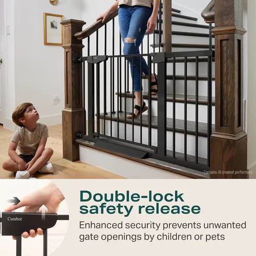 Vista 4 de Cumbor Puerta para bebés de 29.7 a 46 pulgadas para escaleras, ganadora de los premios Mom's Choice Awards - Puerta para perros con cierre