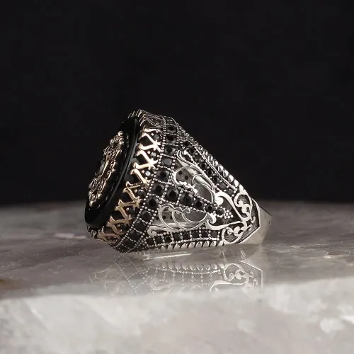 Vista 2 de Anillo de plata de ley 925 para hombre, joyería de ónix natural negro, joyería de moda vintage, regalo de ónix Aqeq, anillos para hombre, todos