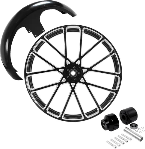 Vista 118 de TCMT Llanta de rueda delantera de 21", buje de rueda de brida de doble disco con guardabarros delantero negro sin pintar, compatible con modelos