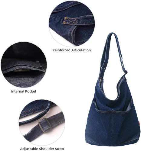 Vista 5 de ROUROU Bolso de hombro de mezclilla para mujer bolso de mano estilo hobo casual bolso cruzado retro bolso de gran capacidad