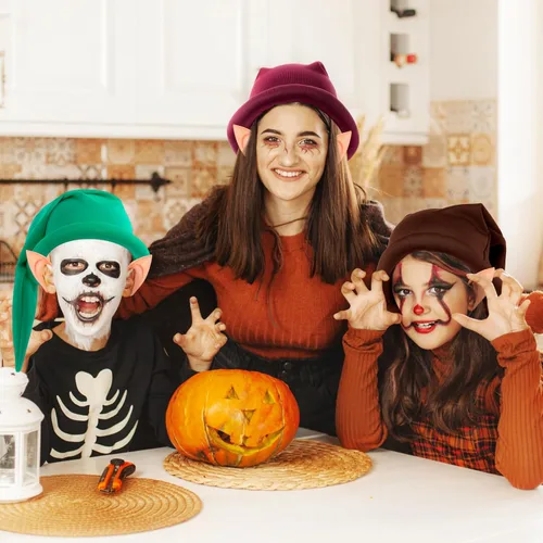 Vista 7 de Unittype Juego de 14 disfraces de enano de Halloween, 7 sombreros enanos de Navidad, gnomo, elfo, 7 orejas de elfo de hada, orejas puntiagudas falsas