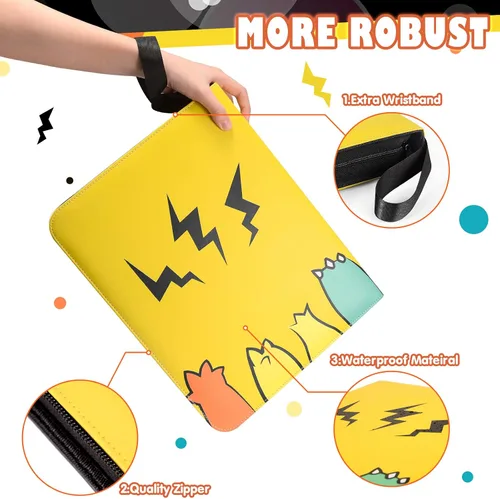 Vista 2 de Card Binder for Cards with Sleeves 9-Pocket 900 Cards Card Binder Holder Book Compatible Collection Gifts for Boys GirlsYellow