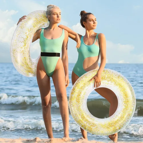 Vista 5 de Jexine 6 unidades de flotadores inflables dorados para piscina, tubo de natación de 30 pulgadas, flotadores inflables para piscina, flotadores Oro