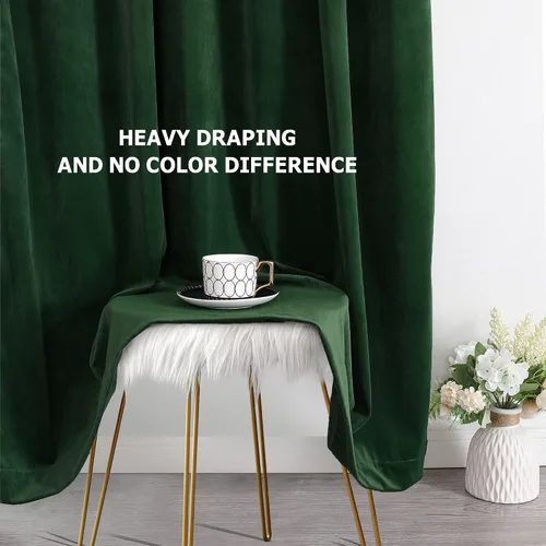 Vista 6 de Benedeco Cortinas de terciopelo verde oscuro para ventana de dormitorio, cortinas de lujo súper suaves, cortinas de oscurecimiento de la habitación