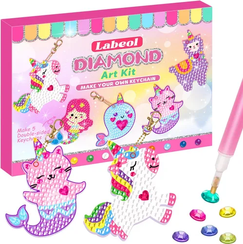 Vista 11 de Labeol Artes y manualidades para niños de 8 a 12 años – Crea tus propios llaveros GEM, arte de diamantes 5D por números, kits de arte GEM para niños