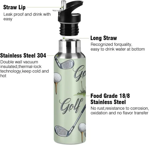 Vista 3 de BPA-Free Sport Water Bottle 32 Oz, Stainless Steel Water Bottle for Gym Outdoor Travel School, Golf Clubs