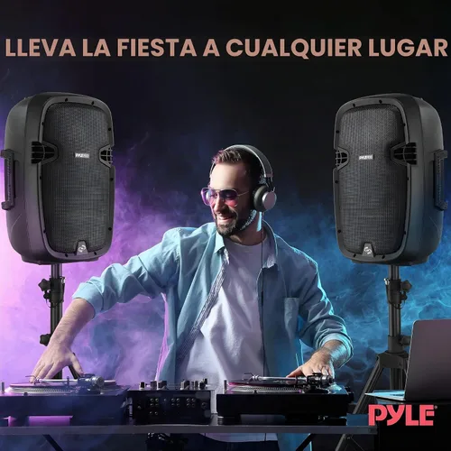 Vista 6 de Pyle (PPHP837UB) - Altavoz de sistema PA activo amplificado Bluetooth con micrófono, subwoofer de graves de 8 pulgadas, monitor de escenario