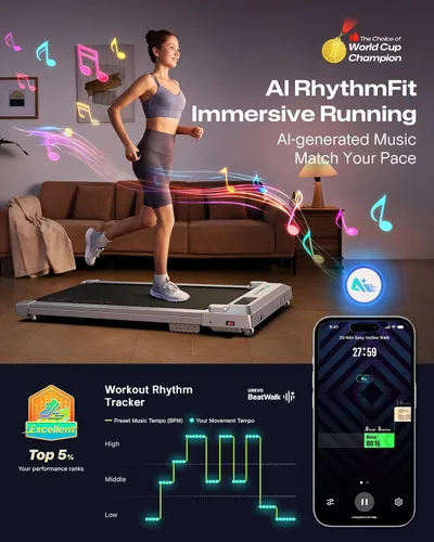 Vista 2 de UREVO Smart Walking Pad, Standing Desk Treadmill with Double Shock Absorption, Quiet Operation, Workout APP with Track Insights and MIIT Mode, Plug