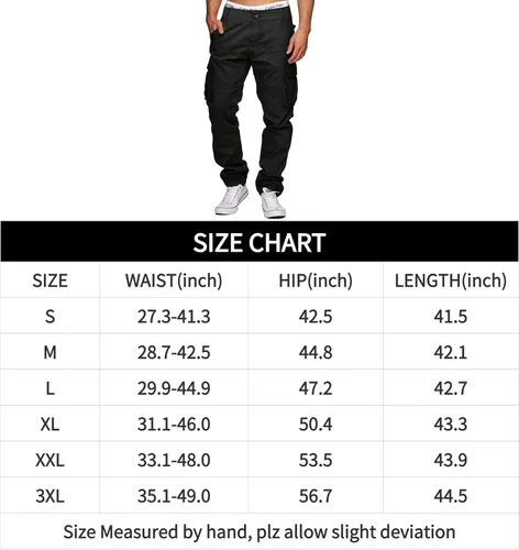 Vista 3 de Cargo Pants for Men Multi Pockets Work Pants Cotton Stretch Elastic Waist Relaxed Fit Hiking Outdoor Casual