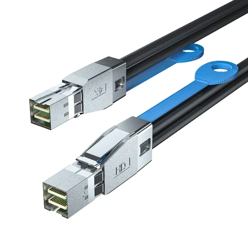 Vista 2 de H!Fiber.com 12G External Mini SAS HD SFF-8644 to SFF-8644 Cable, 12Gbps High Density HD Cable, 100 Ohms, 0.3-Meter(0.98ft), 28AWG, for Hard Disk