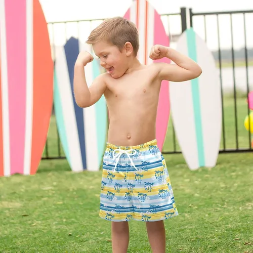 Vista 2 de Aslsiy Boys' Swim Trunks Surfboard Boys Beach Board Shorts Quick Dry Kids Swimwear