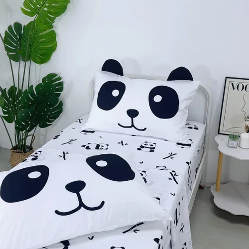 Vista 3 de MUSOLEI Sábanas Panda Sábanas ajustadas Lindas hojas de cama con conjunto de cama de animales 3D con orejas para niñas Conjunto de cama individual