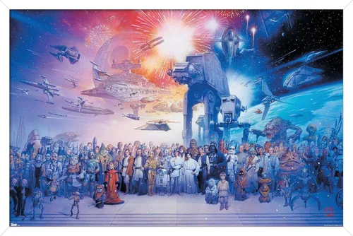 Vista 9 de Trends International Star Wars: Saga - Póster de pared de galaxia, 14.72 x 22.37 pulgadas, versión enmarcada de madera de granero