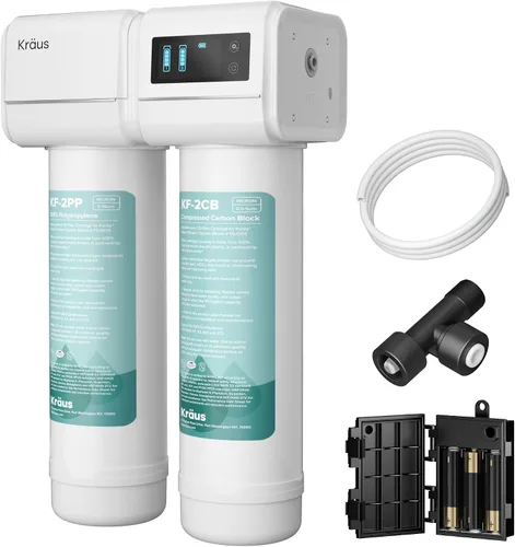 Vista 2 de KRAUS Purita FS-1001 - Sistema de filtración de agua de 2 etapas para debajo del fregadero con monitor de pantalla digital, FS-1001
