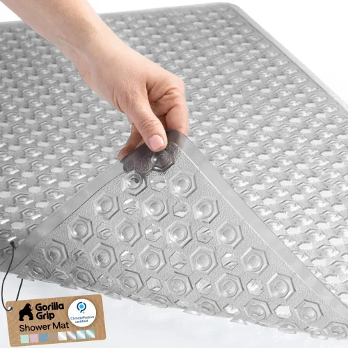 Vista 43 de GORILLA GRIP - Alfombrilla patentada cuadrada para cabina de ducha, alfombrillas pequeñas para el piso de la bañera para duchas de pie, ventosas