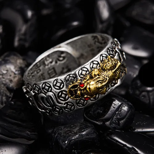 Vista 5 de Anillo Feng Shui Pixiu Mantra para - Anillo Ajustable Pixiu Mantra De La Suerte, Plata