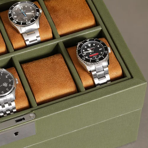 Vista 6 de ROTHWELL Caja de relojes de cuero de 20 ranuras - Estuche de exhibición organizador de joyas de lujo, - Estuche de exhibición con cerradura con tapa