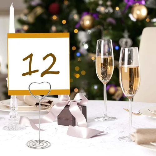 Vista 2 de Soporte para tarjetas de número de mesa, 25 soportes para fotos para mesas, soportes para números de fotos en forma de corazón, clips de tarjetas
