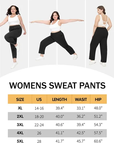 Vista 5 de FOREYOND Pantalones deportivos de talla grande para mujer, pantalones de yoga de pierna ancha, pantalones de entrenamiento de punto con cordón