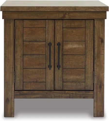 Vista 7 de Diseño firmado por Ashley Moriville - Mesa auxiliar rectangular de estilo granja rústica con puertas de gabinete duales, herrajes en tono bronce
