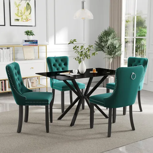 Vista 33 de Juego de comedor moderno de cristal de lujo de 5 piezas, juego de comedor rectangular minimalista para 4, juego de mesa de cocina de vidrio