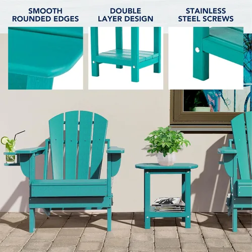 Vista 4 de Mesa auxiliar nalone Adirondack 16.5" Mesa lateral de exterior de plástico HDPE Doble mesa auxiliar Adirondack Mesa pequeña para patio (Aruba)