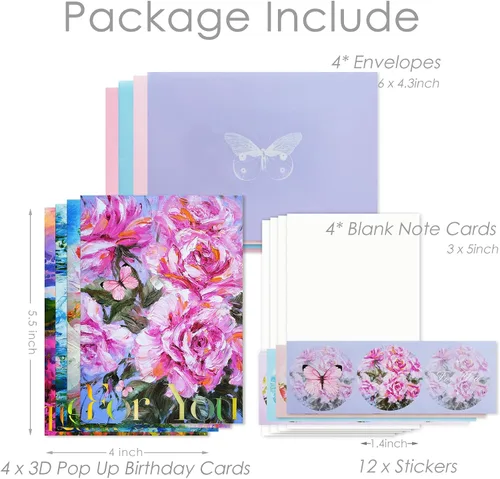 Vista 6 de Thinking of You Tarjetas de cumpleaños, 4 tarjetas de motivo, tarjeta de despedida de compañero de trabajo, tarjeta de despedida para nuevo trabajo