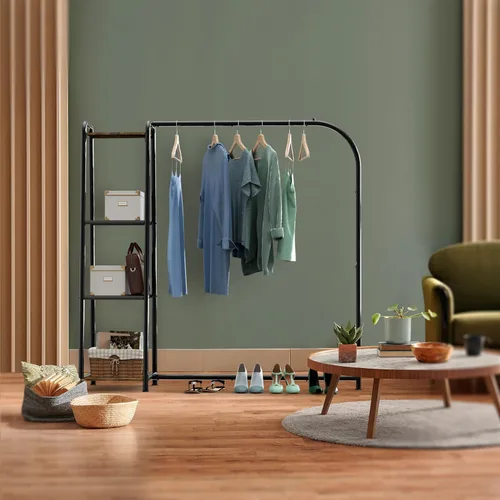Vista 5 de Simple Houseware Perchero de ropa resistente con 4 estantes, organizador portátil de armario para colgar ropa, negro