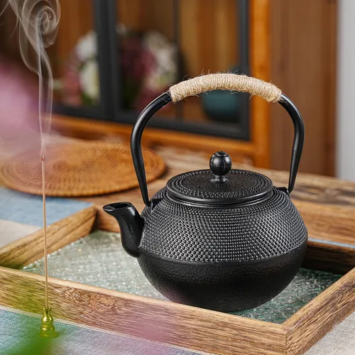 Vista 2 de Tetera japonesa de hierro fundido Sungmor - Tetera tradicional Tetsubin con infusor de acero inoxidable, tetera de hojas sueltas que retiene