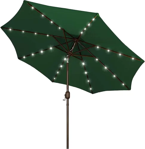 Vista 18 de Blissun Sombrilla solar de 9 pies, sombrilla de patio con 32 luces LED, sombrilla de mercado de mesa, sombrilla al aire libre para jardín, terraza
