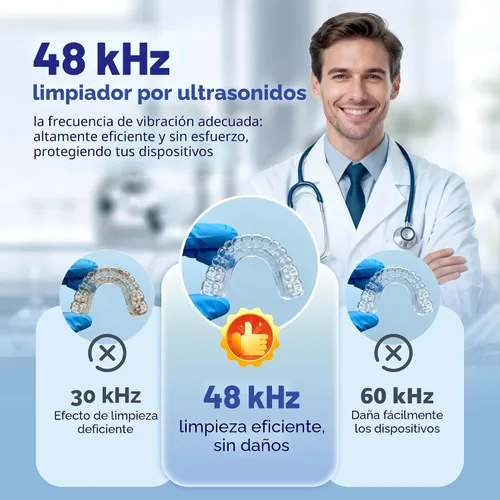 Vista 3 de Máquina limpiadora ultrasónica de retenedores de 48 kHz, cápsula de limpieza dental, limpiador ultrasónico de retenedores para dentaduras