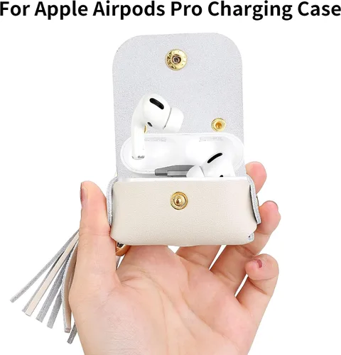 Vista 3 de MODOS LOGICOS Funda De Carga De Cuero Genuino Para Apple AirPods Pro - Beige Con Borlas