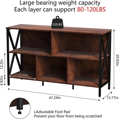 Vista 3 de Estante organizador de almacenamiento de 5 cubos, estantería horizontal industrial, estantería corta y ancha, estante bajo y grande para libros