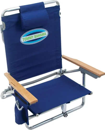 Vista 9 de [Usado] Tommy Bahama - Silla plegable clásica para playa con 5 posiciones y mochila, rayas azules y verdes, 23 x 25.25 x 31.5 pulgadas