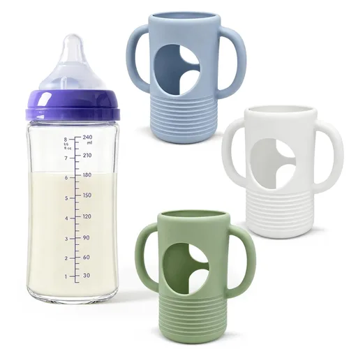 Vista 9 de 3Pack Silicone Sleeve for Lansinoh Glass Bottles 5oz with XS/S Flow Nipples 5oz Beige/Pink/Gray