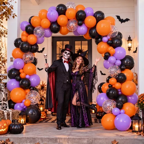 Vista 8 de Gejoy Kit de guirnalda de globos de Halloween de 129 piezas, negro, naranja