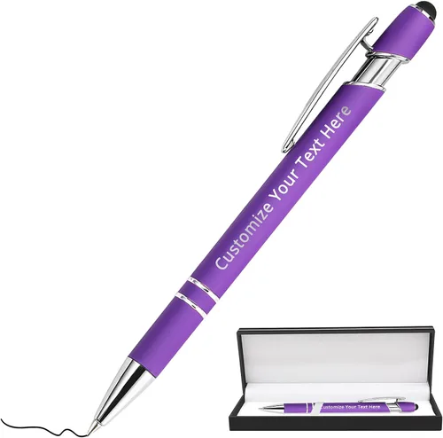 Vista 86 de Aolun Bolígrafo personalizado, bolígrafo grabado personalizado con lápiz capacitivo, 12 unidades, metal suave al tacto, introduce el nombre, Naranja
