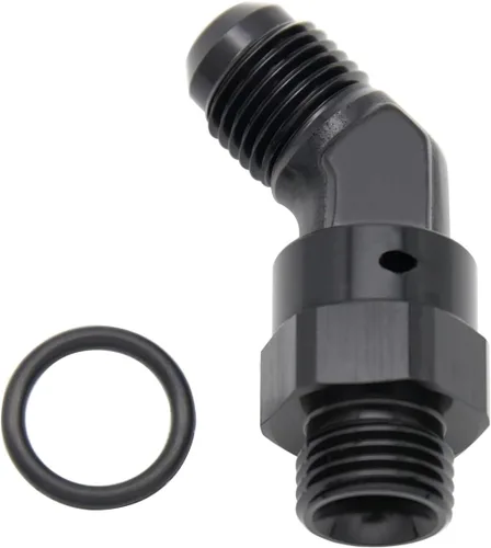 Vista 34 de Adaptador de riel de bomba de combustible macho de aluminio de radio de alto flujo 45 grados 6AN macho a 4AN macho con junta tórica AN4 ORB, negro
