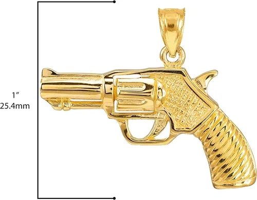 Vista 3 de Colgante de pistola de pistola de 14 quilates de oro amarillo de 1-14" x 1 pistola revólver con seis tiradores